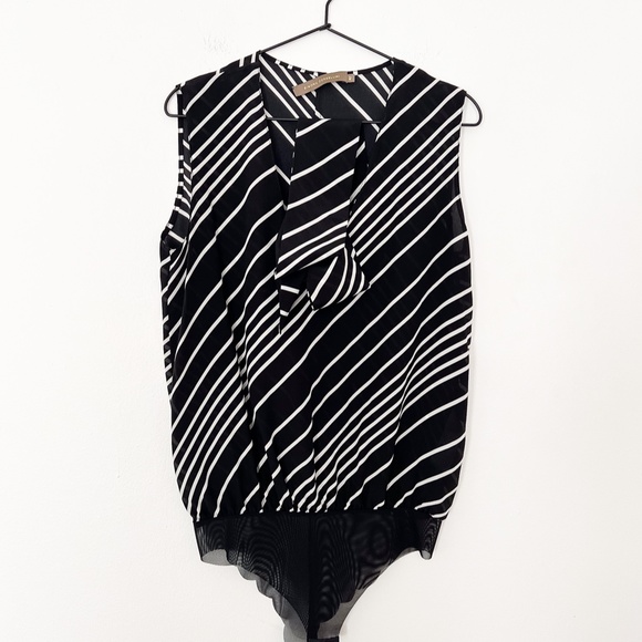 SPACE SIMONA CORSELLINI black white striped silk bodysuit with tie 42 med pre-ow - Picture 3 of 5